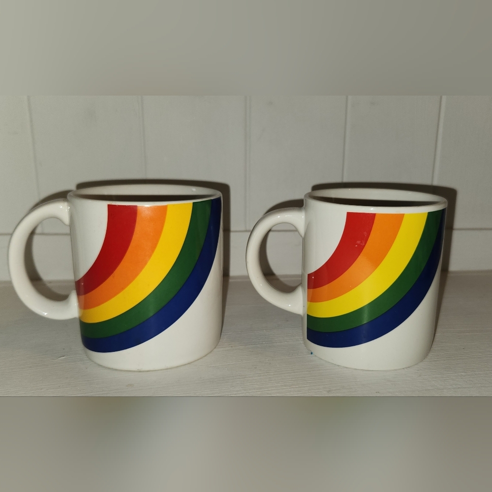 2 Vintage 1980's FTDA Collectible Rainbow Mugs